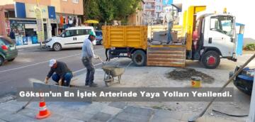 Göksun’un En İşlek Arterinde Yaya Yolları Yenilendi.