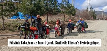 Filistinli Baba,Fransız Anne,4 Çocuk, Bisikletle Filistin’e Desteğe gidiyor.