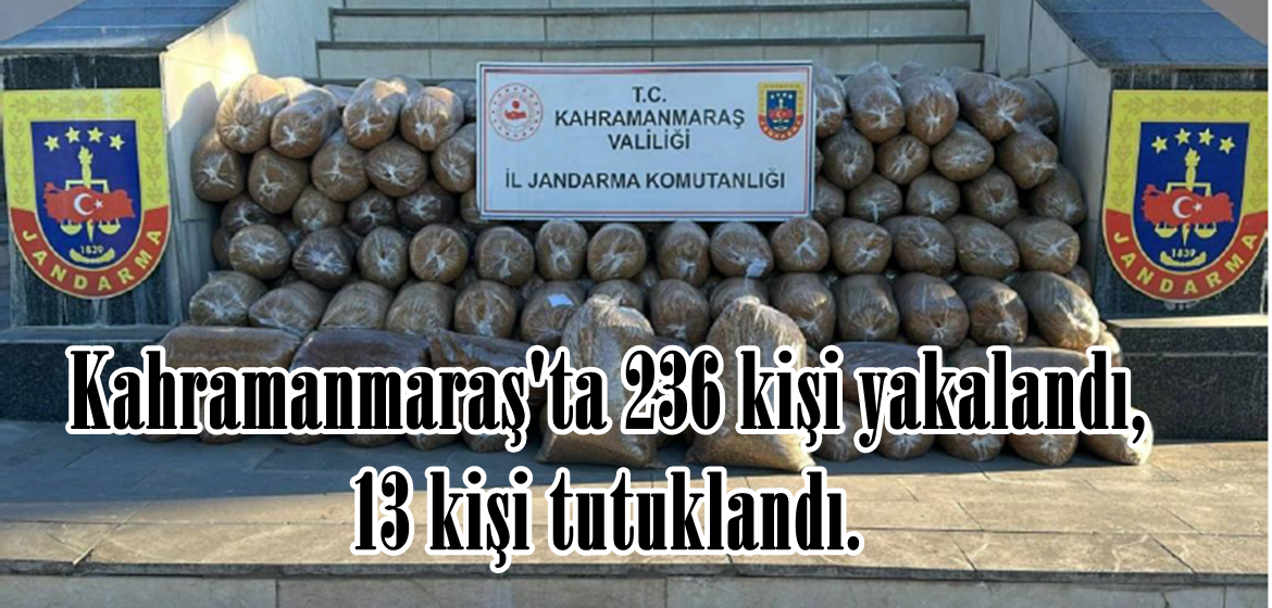 Kahramanmaraş’ta 236 kişi yakalandı,13 kişi tutuklandı.