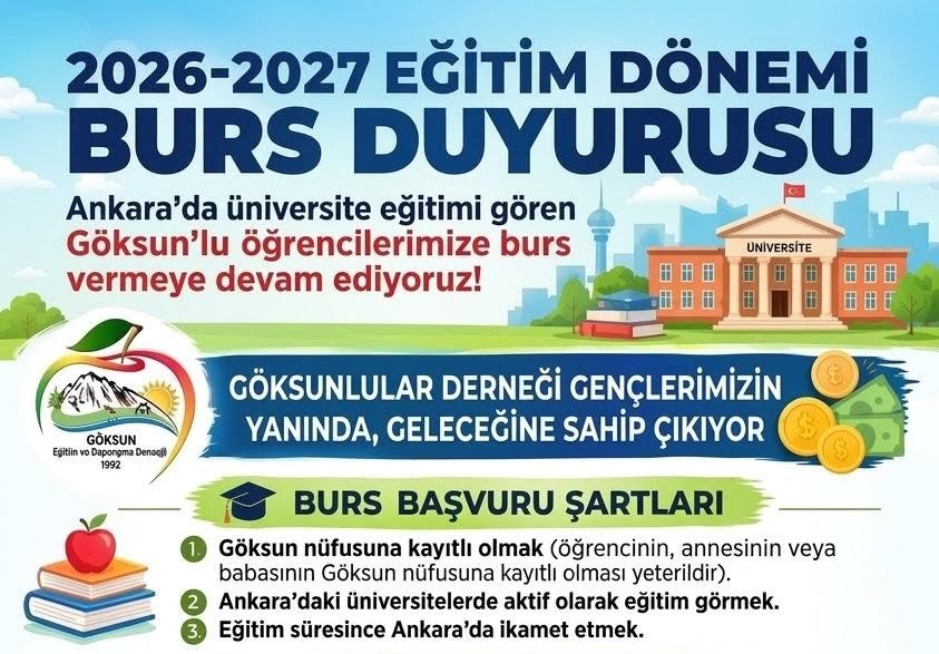 GÖKSUNLULAR DERNEĞİ 2026-2027 EĞİTİM DÖNEMİ BURS DUYURUSU
